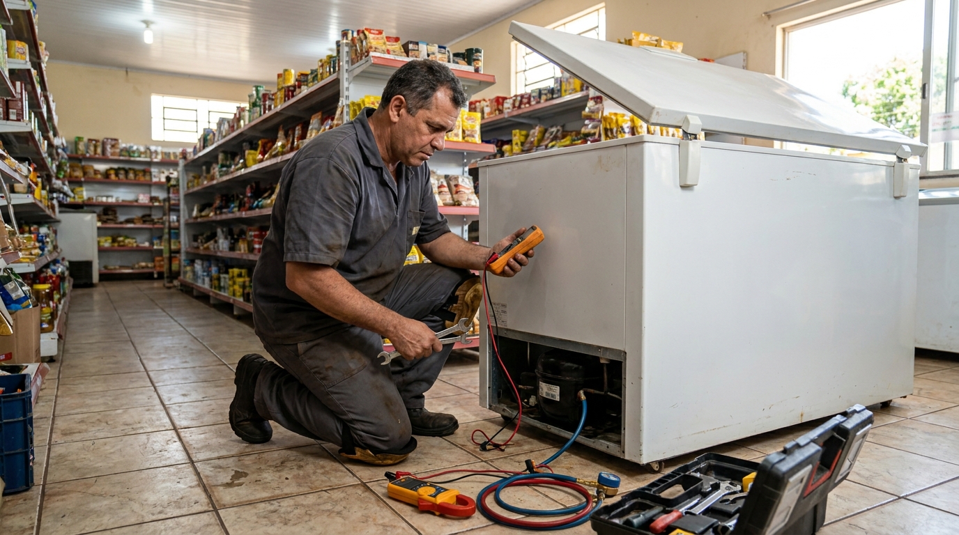Troca de termostato de freezer em atendimento em Guarapari‑ES